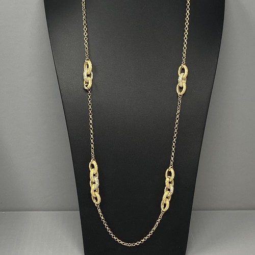Banana Republic Necklace Gold Tone Interlocking Links Station Rhinestones 34" - Picture 3 of 18