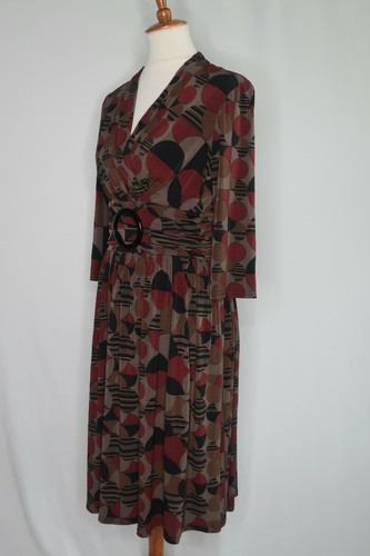 Sandra Darren Black Gray Red Geometric Floral Wrap Business Evening Dress Sz 10 - Picture 4 of 9