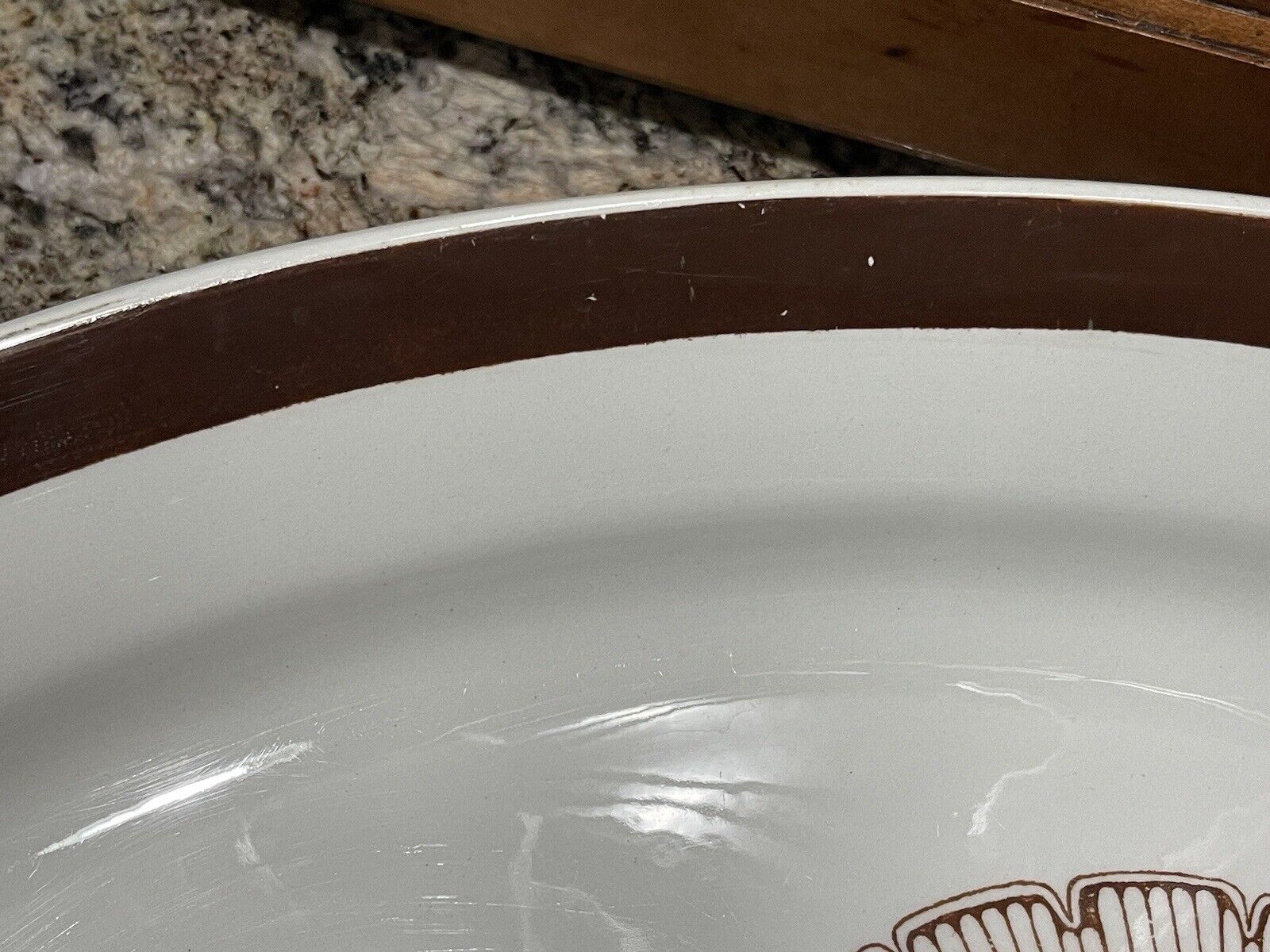 Vintage MCM Arabia Finland White Brown Oval Serving Plate Platter Turkey