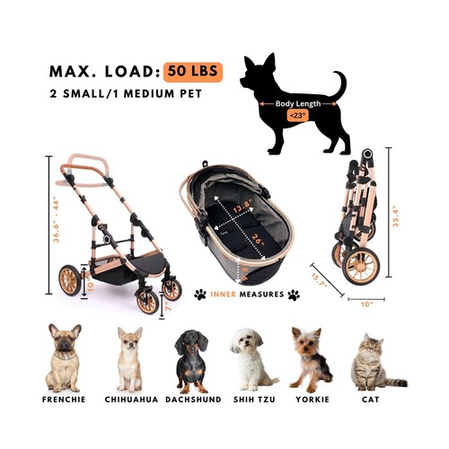Pet Stroller with 4 Wheels, Foldable Pet Travel Carrier for Small/Medium Dogs... - Picture 5 of 8