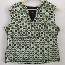 J Jill Top Womens L Green Floral Sleeveless Stretch Crossover Made in USA Shirt