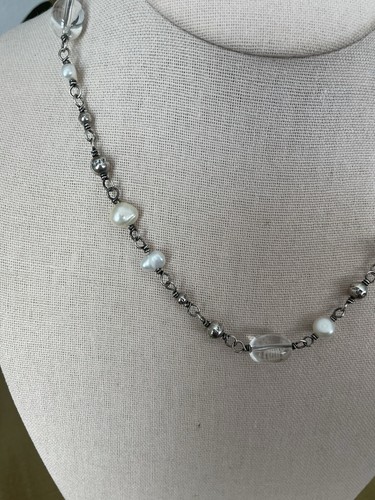 SILPADA Oxidized Pearl Crystal Bead Necklace Sterling Silver 16-18" - Picture 5 of 9