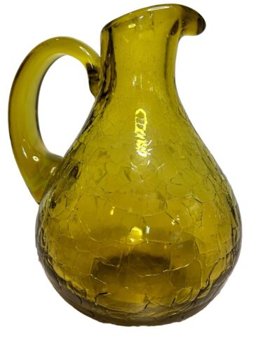 Vintage Blenko Crackle Glass Pitcher Olive Amber Green As Is - Picture 2 of 7