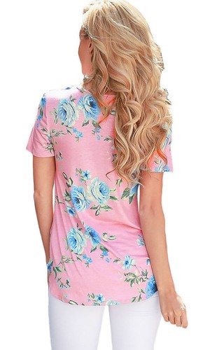 Light Pink Floral Stretch Crisscross Neckline Top - Picture 3 of 3