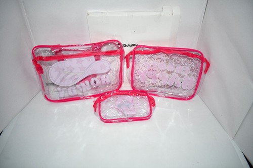 Bulyoou 3 Pcs Pink Preppy Clear Makeup Bags - Waterproof PVC Travel Organizer wi - Bild 3 von 4