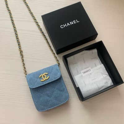#ad CHANEL BEAUTY DENIM Shoulder Mini Bag pouch Gold Chain Novelty New w Box F S