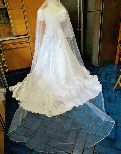BRIDAL GOWN & VEIL WHITE NOVIA DART TRAIN 14 36" BUST BEADED WEDDING DRESS - Picture 19 of 20