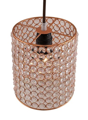 Handcrafted Crystal Hanging Light Copper Toned Textured - Picture 2 of 4