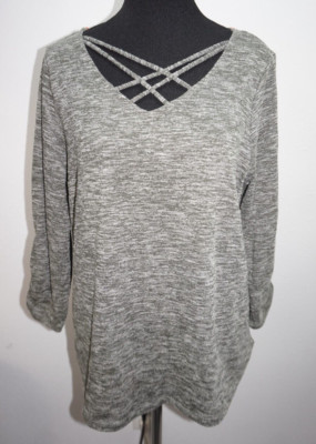 Absolutely Famous Space Dyed Criss Cross Decorated Back Top Shirt Womans Sz L