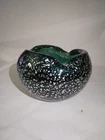 Vintage Murano Glass Ashtray Bowl Green Silver Flakes Handblown Italy Decor