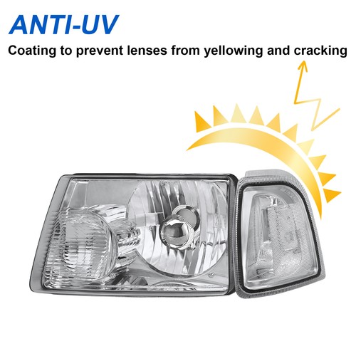 Headlights Assembly For 2001-2011 Ford Ranger Chrome Housing Clear Corner LH RH - Picture 6 of 9