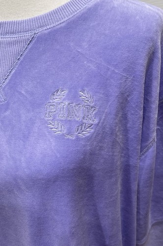 Victorias Secret PINK Velour Purple Crewneck Sweatshirt Size Large - Picture 5 of 9