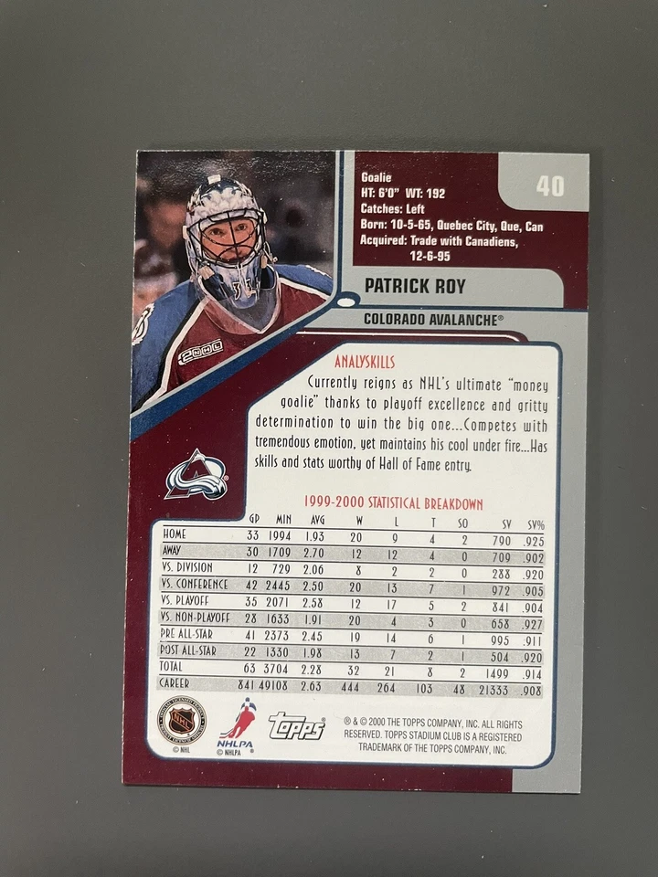 2000-01 Topps Stadium Club Patrick Roy #40 HOF - Image 2 of 2