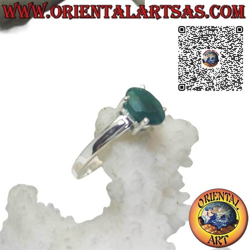 Anello in Argento 925‰ con smeraldo ovale naturale incastonato da 4 griffe - Foto 5 di 5