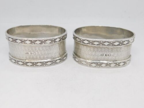 Pair of Sterling Silver Engine Turned Napkin Rings Antique 1929 Birmingham - Picture 2 of 5