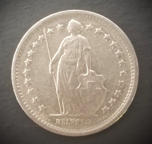 Switzerland 1970 ~ Half 1/2 Franc Coin Helvetia ~ KM# 23a - Picture 2 of 2