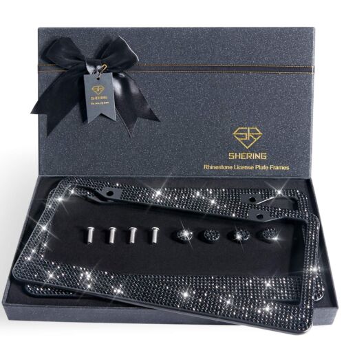 Shering Bling 2 Pack License Plate Frame with Premium Gift Box 1200pcs Rhines...