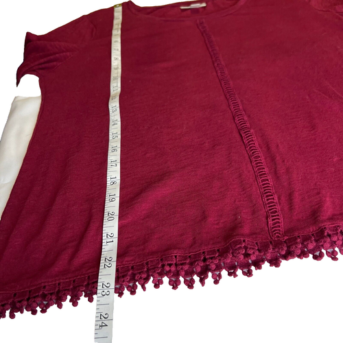 Style & Co Women's PM Blouse Dark Burgundy Moroccan Crochet Hem 3/4 Bell Sleeve - Picture 9 of 10