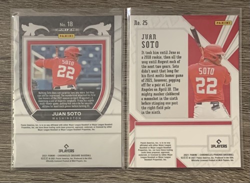2021 Panini Chronicles JUAN SOTO Purple Velocity Prizm LOT x2 #25 & 18 NATIONALS - Picture 2 of 2