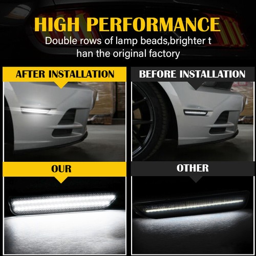 2x Front L/R White LED Side Marker Lamp Lamp Smoked Fit 2010-2014 Ford Mustang - Picture 6 of 15