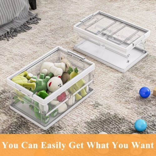 2 Pack Collapsible Storage Bins with Lids, Clear Plastic Foldable Storage Box, S - Picture 21 of 21