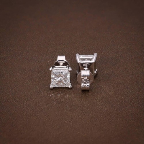 Wedding 4 ct Princess Cut Solitaire Diamond Stud Earrings 14K White Gold Finish - Picture 5 of 7