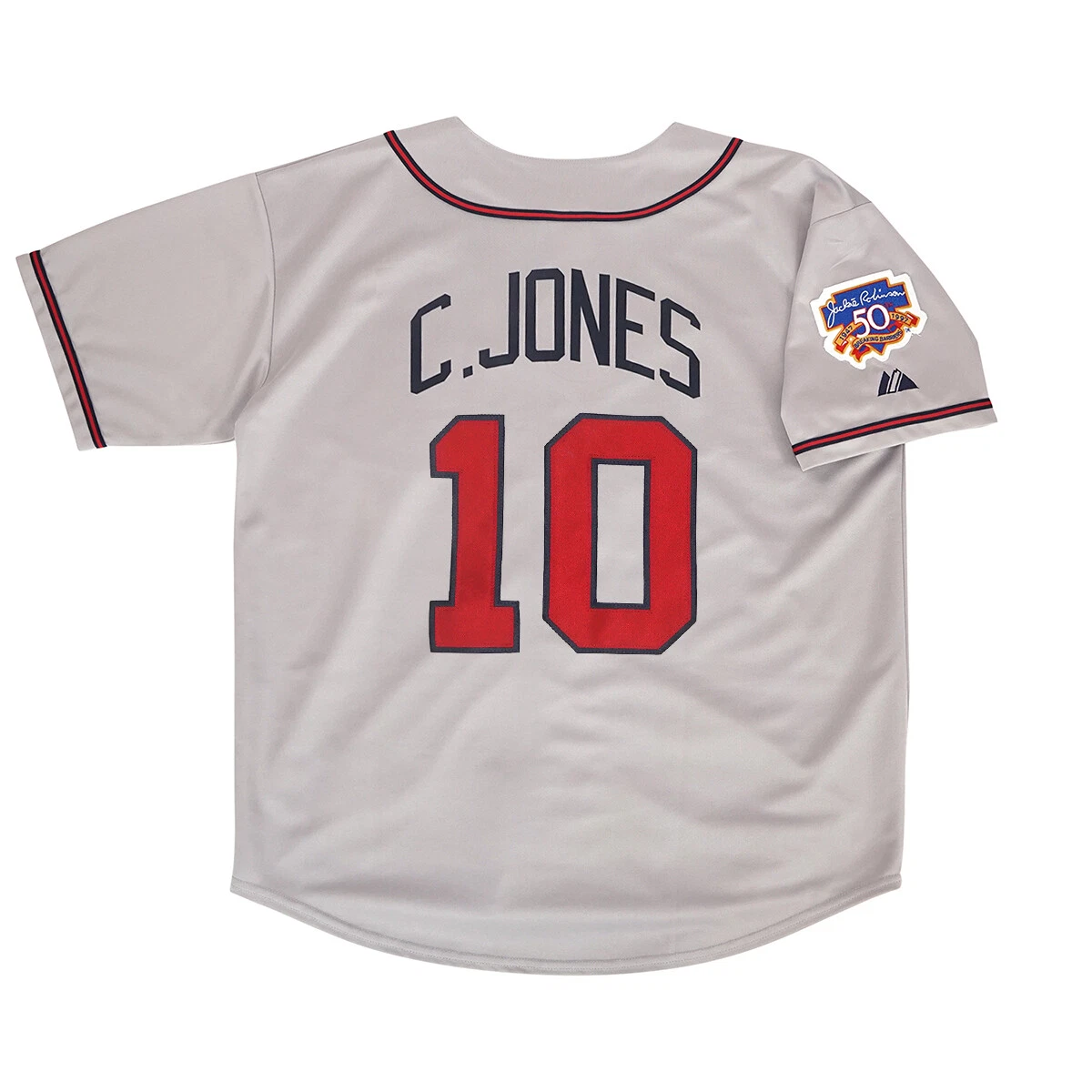 Chipper Jones 1997 Atlanta Braves Grey Road Jersey w/ Jackie 50th Patch  (S-3XL)