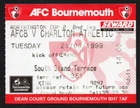 Football Ticket stub AFC Bournemouth v Charlton Athletic 1999
