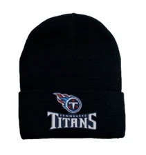Tennessee Titans flat applique logo on Navy Blue beanie  cap hat. See details