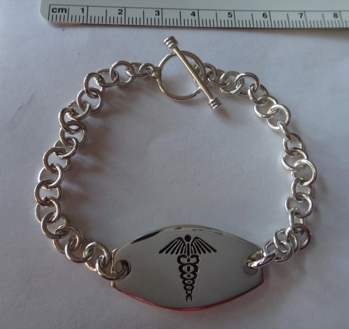 Brazalete de alerta médica grabable de plata esterlina 18 gramos 7 mm eslabón rollo - Imagen 3 de 5