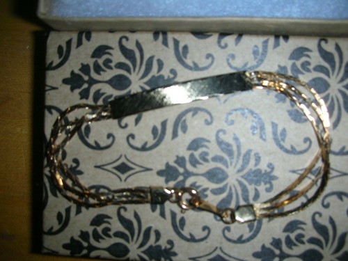 23 Karat Gold Plated Fancy Chain and Inscribed Bracelet USA 7 inch in Gift Box - Picture 4 of 4