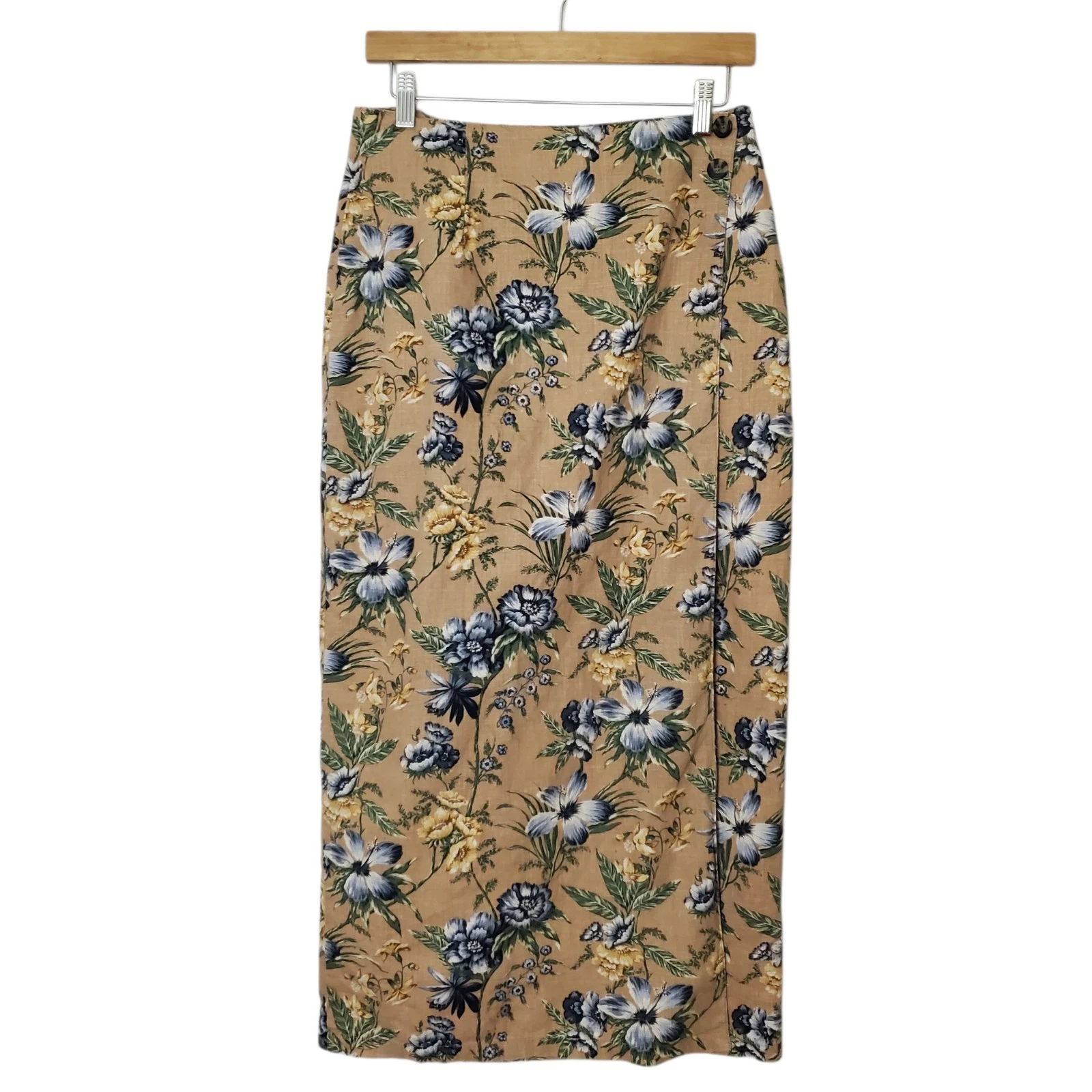 Sonoma Women’s Wrap Skirt Size 8 Linen Blend Midi Tan