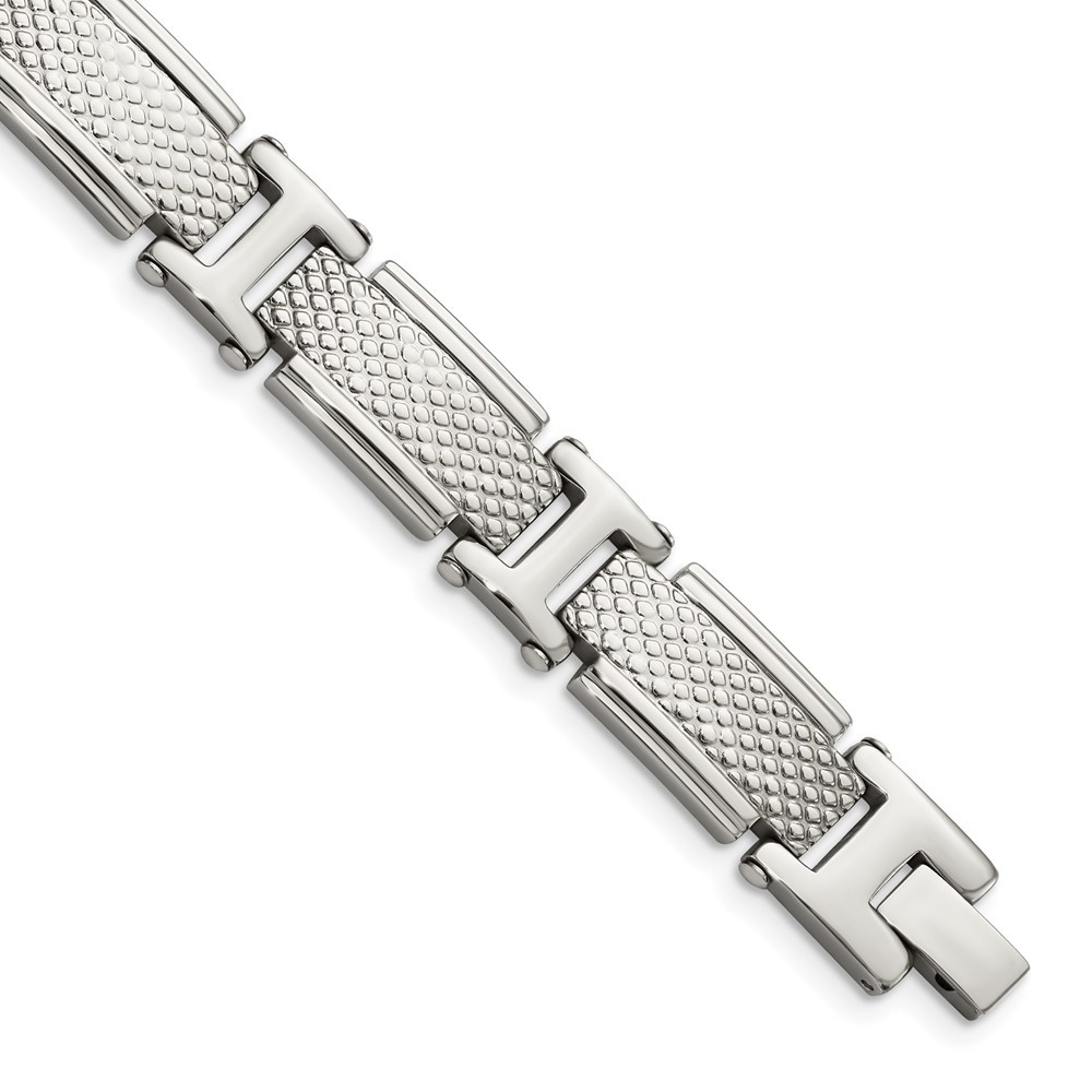 Stainless Steel Polished and Textured Link Bracelet 8.5