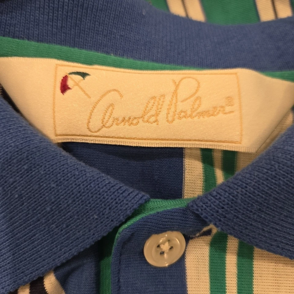 Camisa Polo Arnold Palmer De Colección Para Hombre Grande Alta LT Rayas Azul Verde Poliéster Foto 4 de 4