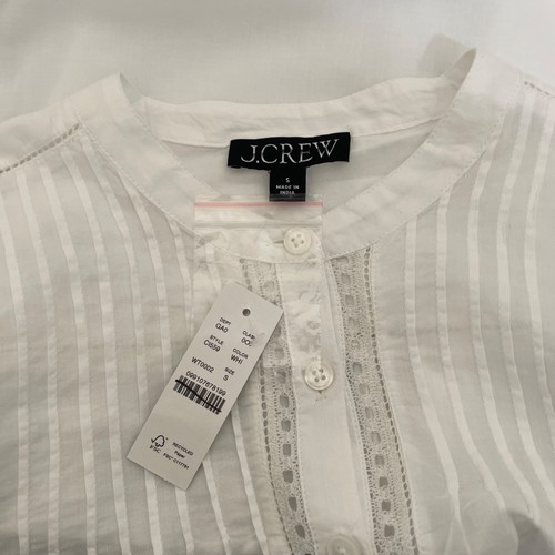 NWT!! J. CREW Pintuck Lace Trim Cotton Voile Solid White Top Blouse Preppy Small - Picture 13 of 18