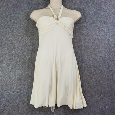 B Darlin Dress Juniors 13 14 Ivory Knit Halter Rhinestone Empire Waist Party