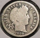 Silver Dime - Barber - 1906 (Spotty tarnish)