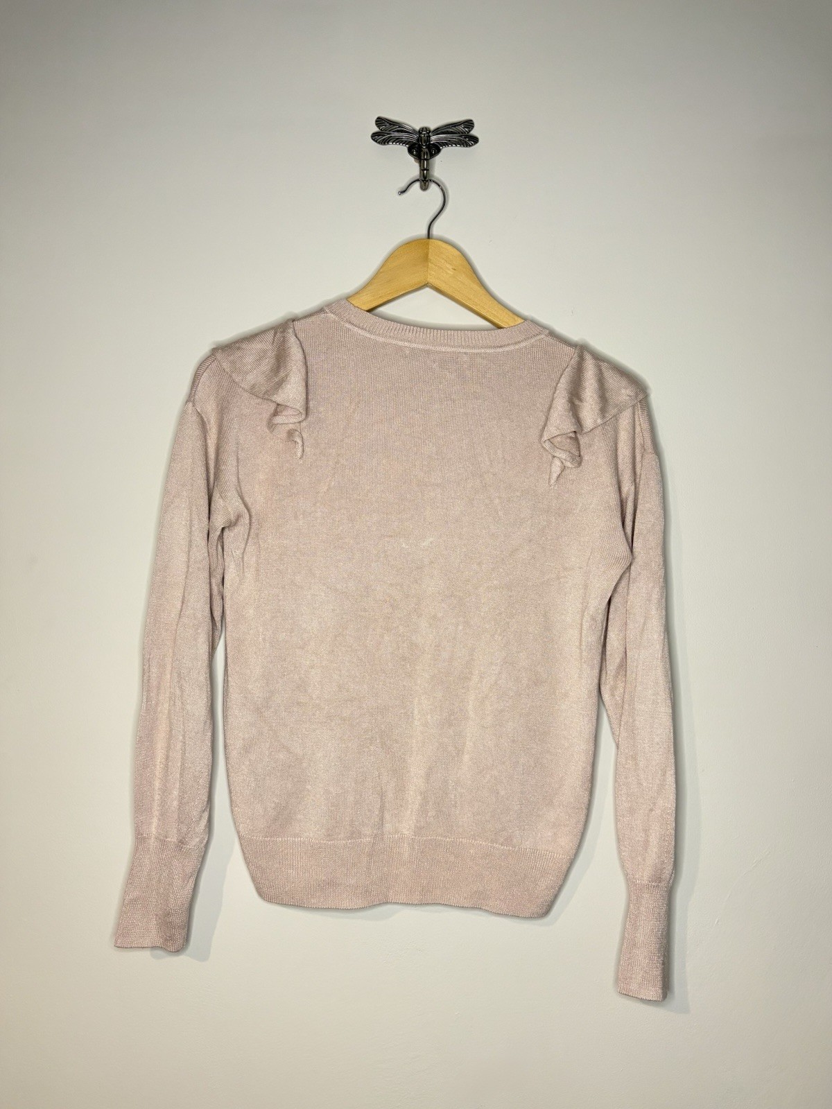 Next Dusty Pink Sparkle Frill Jumper Size Small | Round Neck Ribbed Cuffs & Hem image 3