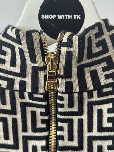 Balmain Short Bicolor Jacquard Knit Dress With Monogram VF0R8071K253 Size 42 - Picture 4 of 6