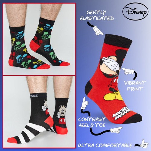 Disney Mens Socks, Novelty Socks Mickey Mouse 5 Pack Socks - Picture 5 of 7