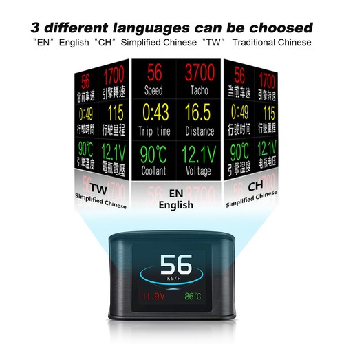 OBD2 HUD Tachometer Auto Digital Head Up Display Turbo RPM Alarm Temp DTCs scann - Bild 9 von 16