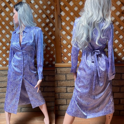R2R Vintage Y2K Satin SNAKESKIN Print Shirtwaist DRESS Size 4 RUNWAY to REALITY - Picture 13 of 24