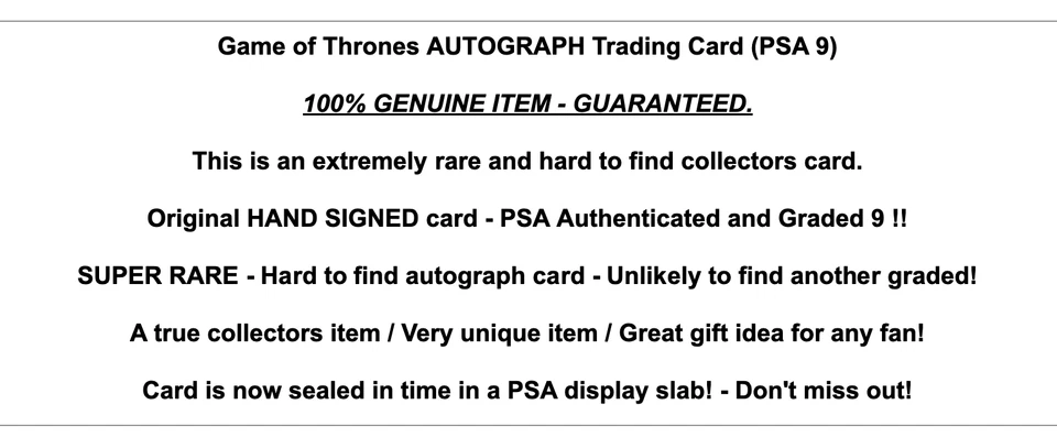 Game of Thrones AUTOGRAPH Trading Card PSA Graded 9 Rare Auto Signed Merch Gifts - Image 2 of 4