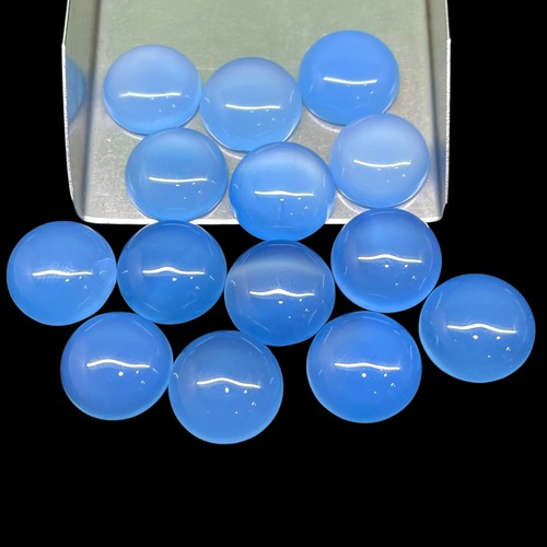 14 Pcs Natural Blue Chalcedony 14-15mm Round Cabochon Loose Wholesale Gemstones - Picture 3 of 7