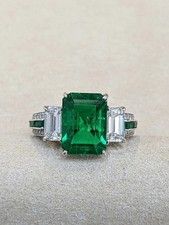 5.50Ct Emerald Cut Natural Emerald Diamond Wedding Ring 14K White Gold Size 6 7