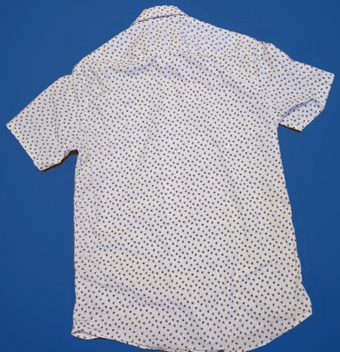 Michael Kors Mens Small Slim Fit Short Sleeve Button-Up Shirt White Blue Floral - Picture 5 of 5