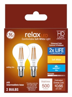 LED Clear Ceiling Fan Light Bulb, A15 Intermediate Base, 5.5 Watt, 2-Pk. - 41897 - Picture 1 of 1