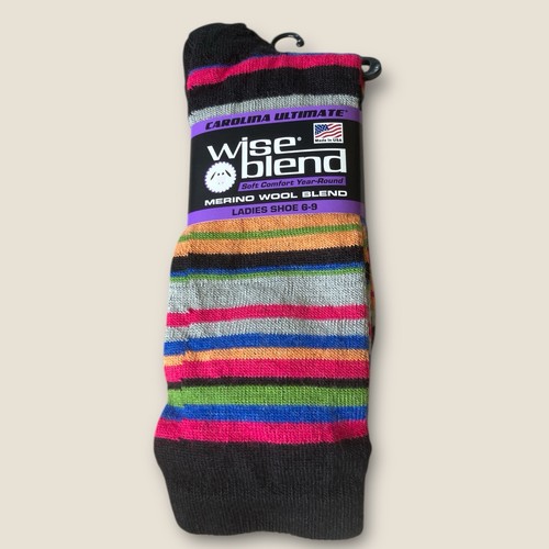 Ladies 6-9 Marino Wool Blend Made USA 3 Pair Socks Multicolor Striped - Picture 2 of 5