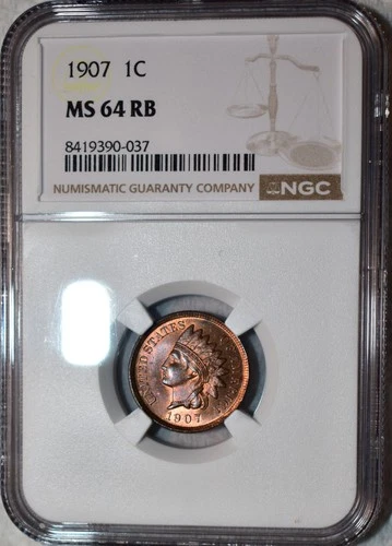 NGC MS-64 RB 1907 Indian Head Cent, Blazing, Red-Brown specimen.