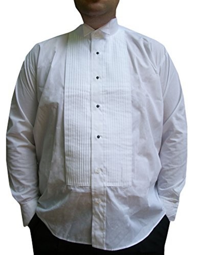 Mens White Tuxedo Shirt Wing Collar 1/4" Pleats FREE Bow Tie - Picture 5 of 19